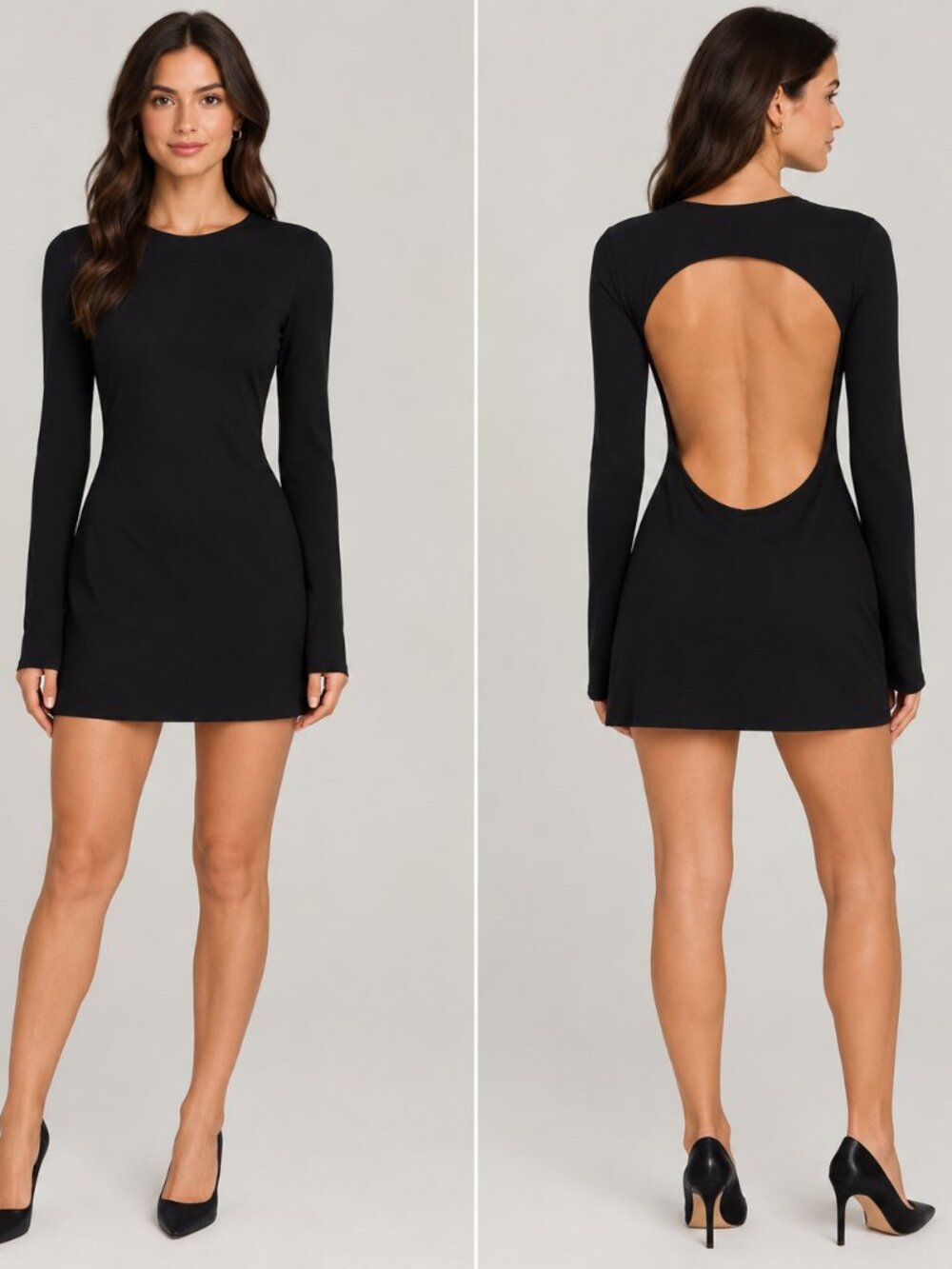 ÉTERNE Black Open Back Long Sleeve Mini Dress Size S NWT